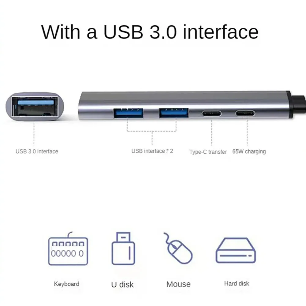 Enhanced USB-C Hub with 5-in-1 Functionality and 65W Power Delivery for Laptops and Accessories