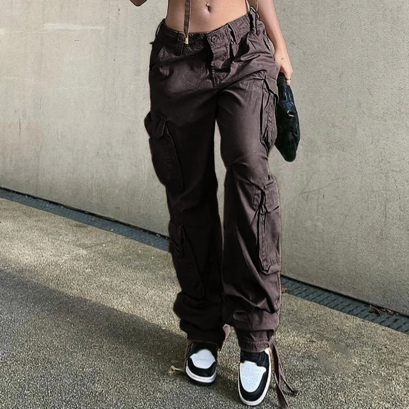 2022 Vintage Cargo Pants Baggy Casual Jeans Women Fashion 90s Streetwear Pockets Wide Leg High Waist Straight Y2k Denim Trousers