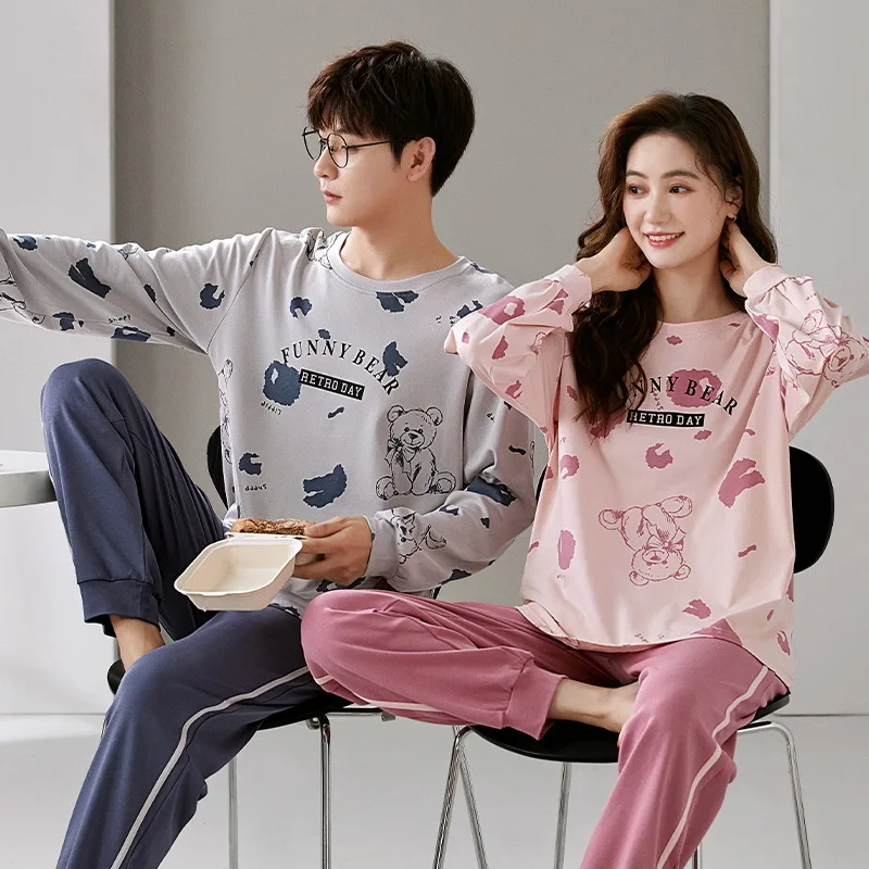 Autumn Couple Pajamas Sets for Men Plus Size Sleepwear Comfortable Homewear Autumn Spring Loungewear Long Sleeve Pijamas Suit
