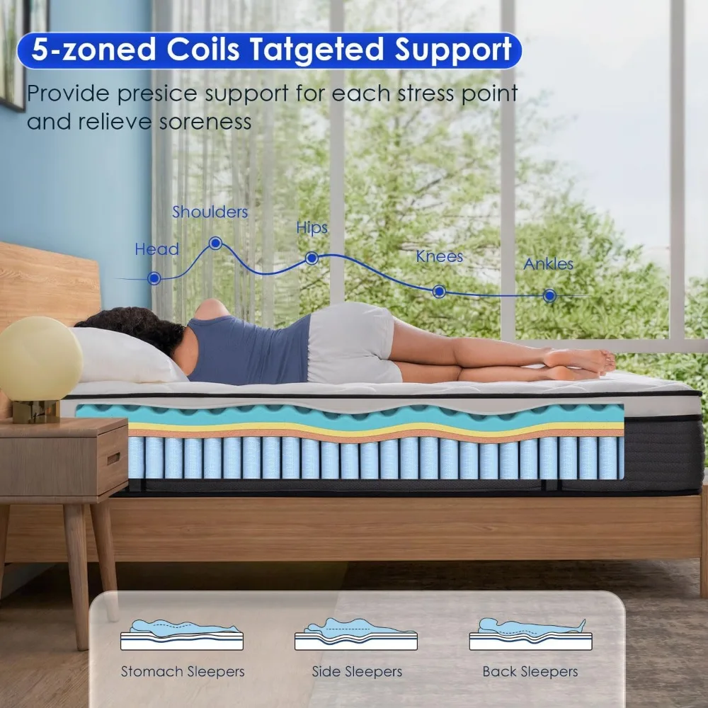 Queen Mattress, 12 Inch Hybrid Mattress in A Box, Gel Memory Foam & Individually Pocket Innerspring Hybrid Bed, Mattress 4