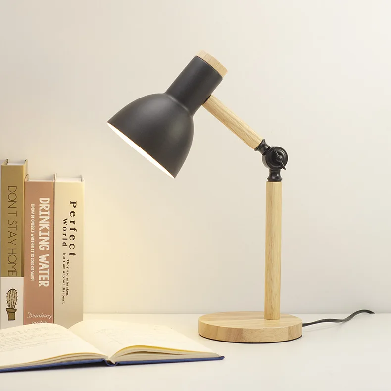 Nordic LED Desk Lamp - Wooden Iron Folding Table Lamp for Dorm & Home Office