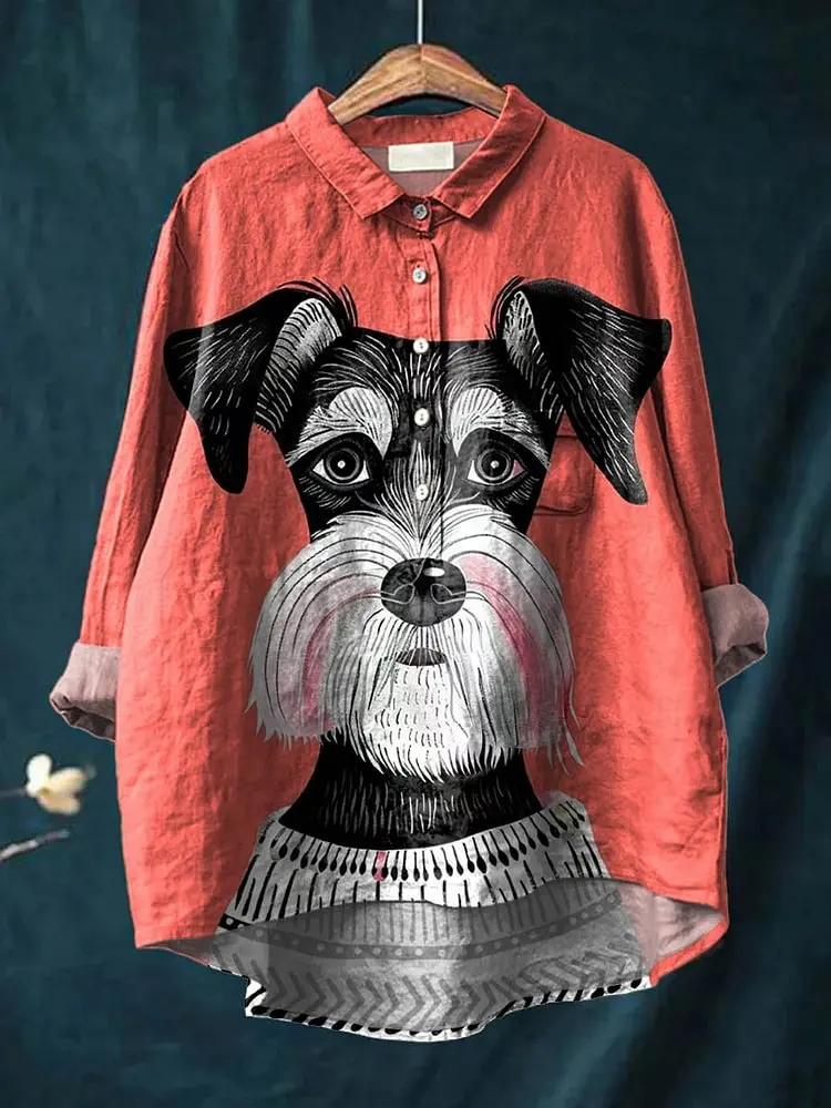 Vintage Schöne Hunde Kunst Muster 3D Gedruckt Mode frauen Revers Langarm Tasche Hemd Frühling Casual offenes rohr hemd KT-11 – Detail 13