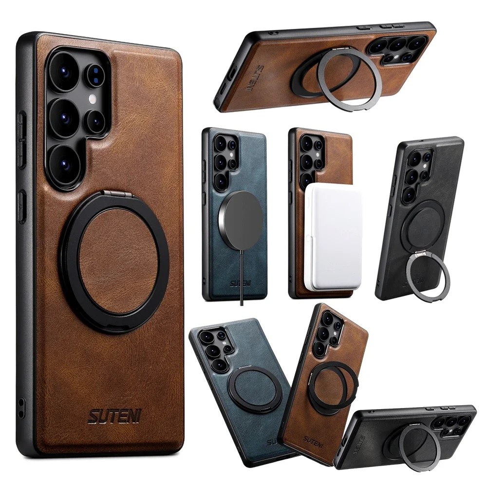 Magnetic Foldable Leather Phone Case with Stand and Wireless Charging Compatibility