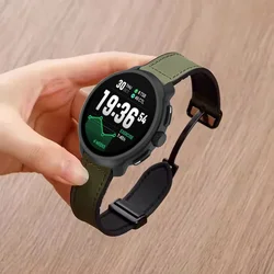 Leather and Silicone Hybrid Magnetic Watch Strap - 20mm/22mm - Width 20mm (Green)