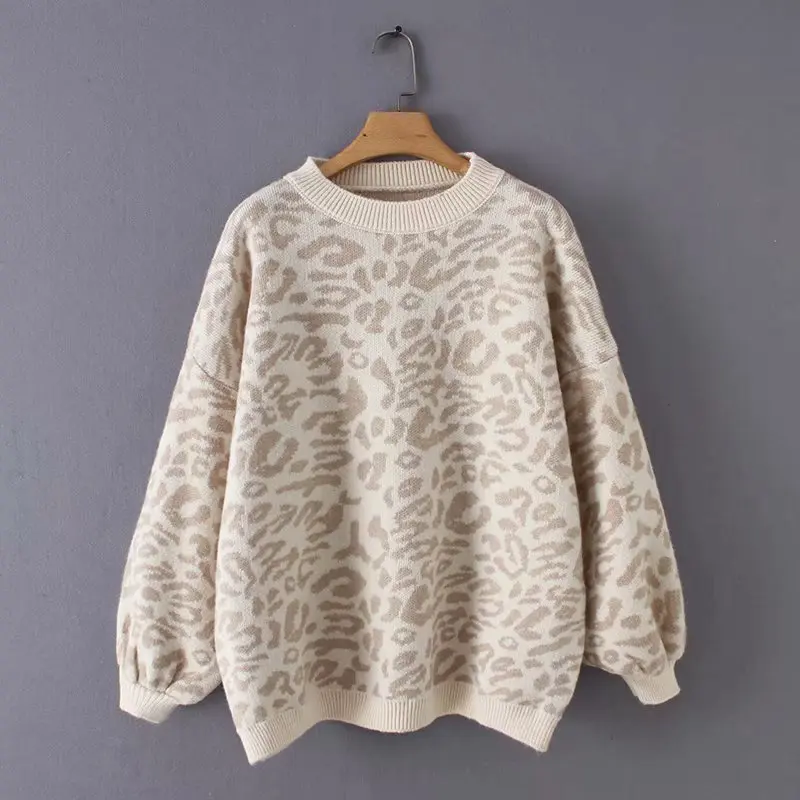

Sweater Women Turtleneck Leopard Knitted Sweater Animal Print Winter Thick Female Pullovers Casual Tops Oversized Sweater