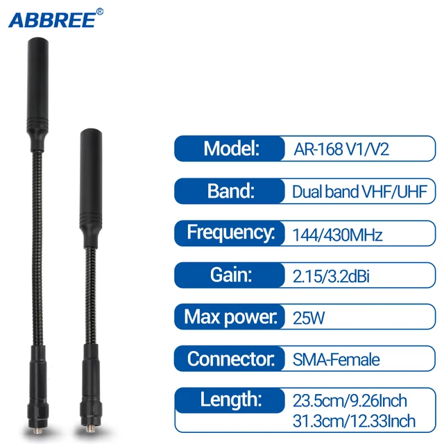 Тактическая антенна ABBREE с гусиной шеей и высоким коэффициентом усиления VHF UHF, двухдиапазонная SMA-мама для рации Baofeng UV-5R Quansheng K5 (8) K6 6