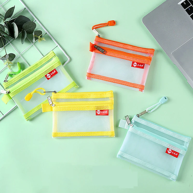 Small Mesh Double Layer Coin Bags Money Wallet Purse Portable Bus ID Credit Card Storage Bag Earphone Cable Line Organizer Pouch
