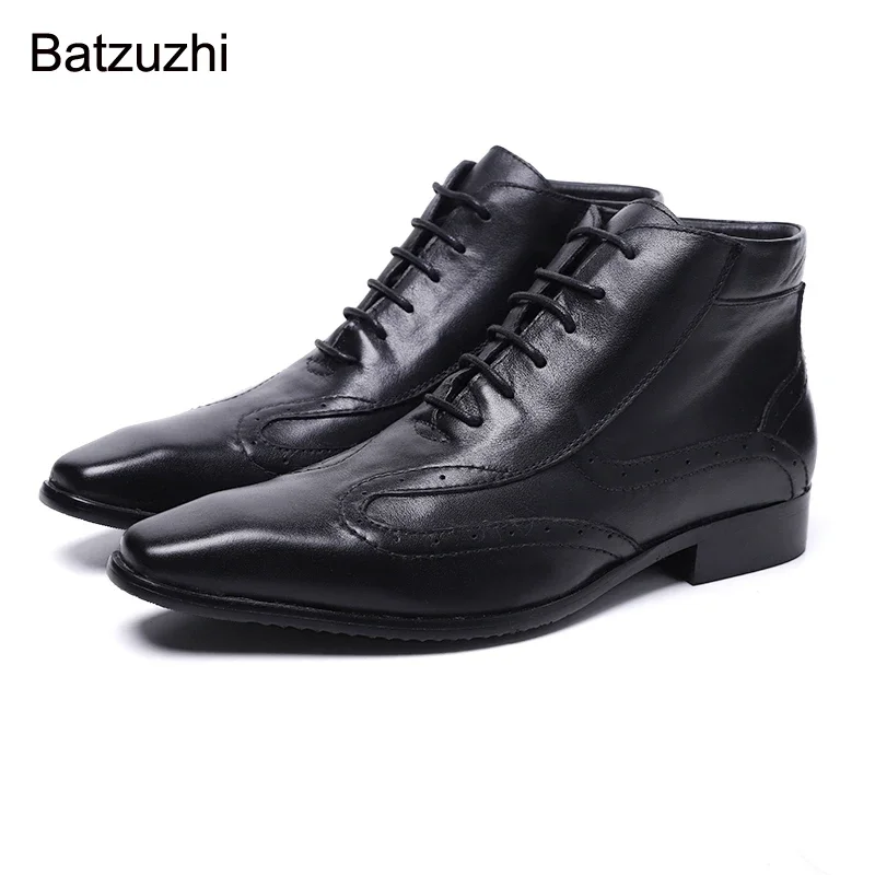 

Batzuzhi Fashion Boots Men Black Genuine Leather Ankle Boots for Men Lace-up Gentleman Boots Botas Hombre, Big Sizes EU38-46