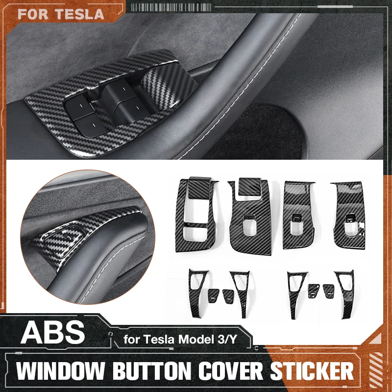 

Scratch-Resistant Trim Protector 14pcs For Tesla 3/Y Window Lifter Switch Button Cover Stickers Cabon Fibre Accessories ABS