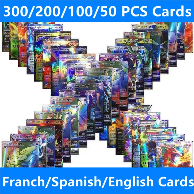 thumbnail image 1 of 5-300Pcs Spanish French English cartas francaise Spanish Card Featuring 300 Gx 300 V Max VMAX 100 Tag Team, 1 of 4
