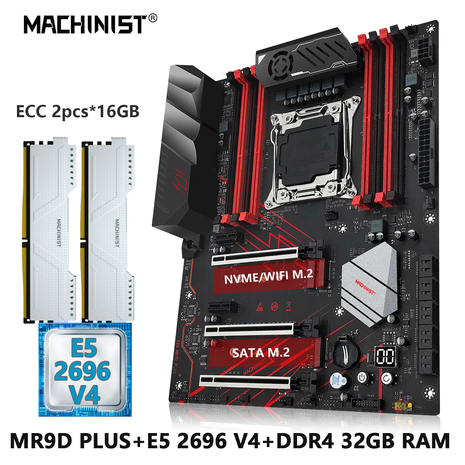 

MACHINIST X99 Motherboard Kit LGA 2011-3 Set Xeon CPU E5 2696 V4 Processor DDR4 2*16GB RAM Memory usb3.0 NVME M.2 SSD ATX MR9D