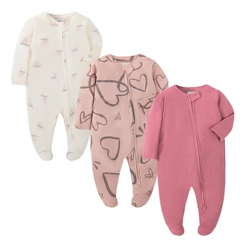 Unisex Newborn Baby Footed Pajamas Long Sleeve Zipper Romper Cotton Jumpsuit Solid White 0-12 Months Fashion Baby Clothes