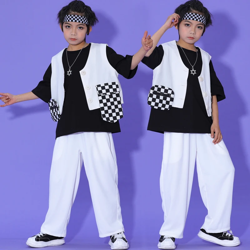

Kids Summer Street Dance Clothing White Vest Pants Boys Short Sleeves Hip Hop Costume Fashion Catwalk Concert Stage Wear BL8017
