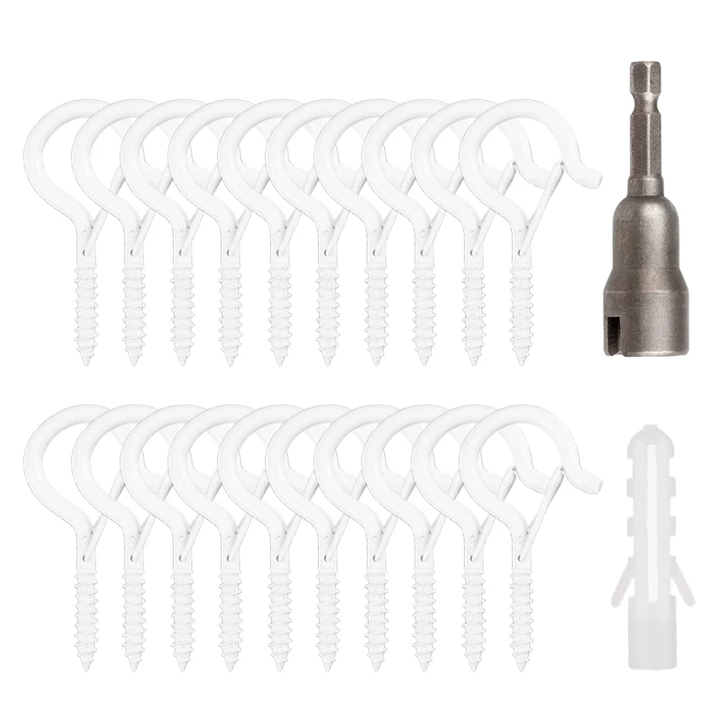 Hanger Hooks com Fivela de Segurança Parafuso Branco Corda Pendurada Gancho de Teto Plantas Luzes do Pátio 12 Pcs 20 Pcs q