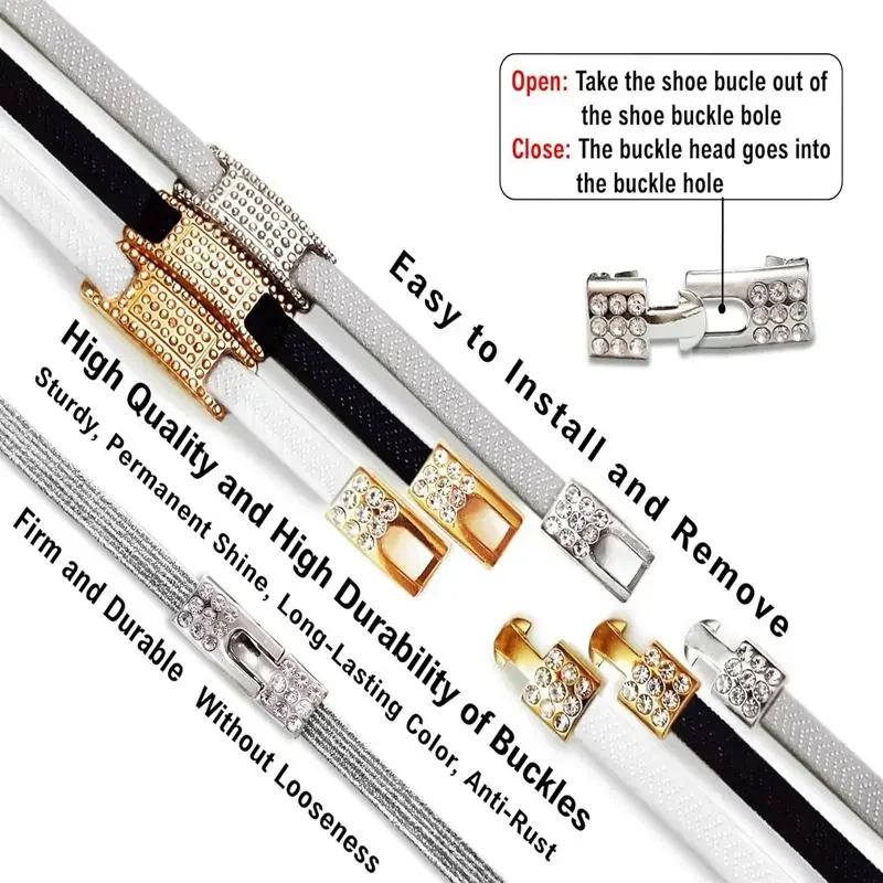 No Tie Shoe Laces Bling Diamond Cross Locks Shoelace Charms For Women Sneakers Luxury Smart Buckle AF1 Metal Elastic Shoelaces