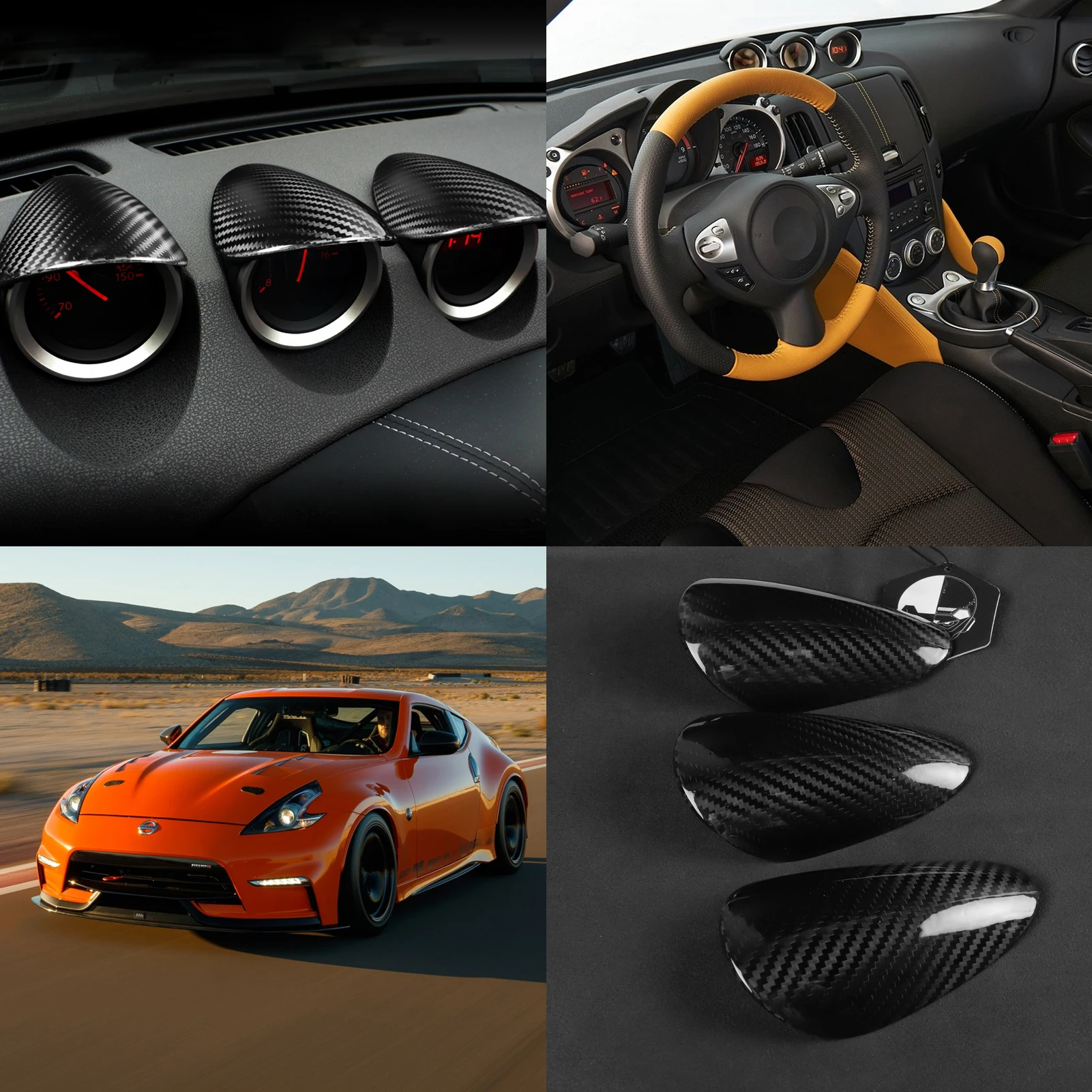 3pcsRealCarbonFiberForNissan370ZGaugePodTrimCoverDash