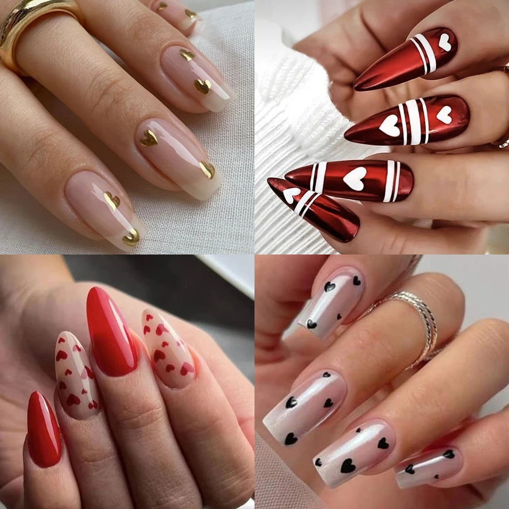 Red Love Heart Nail Stickers Set Romantic Peach Heart 8*10cm Nail Art Decal Shining Adhesive Manicure Slider 6Pcs/Kit