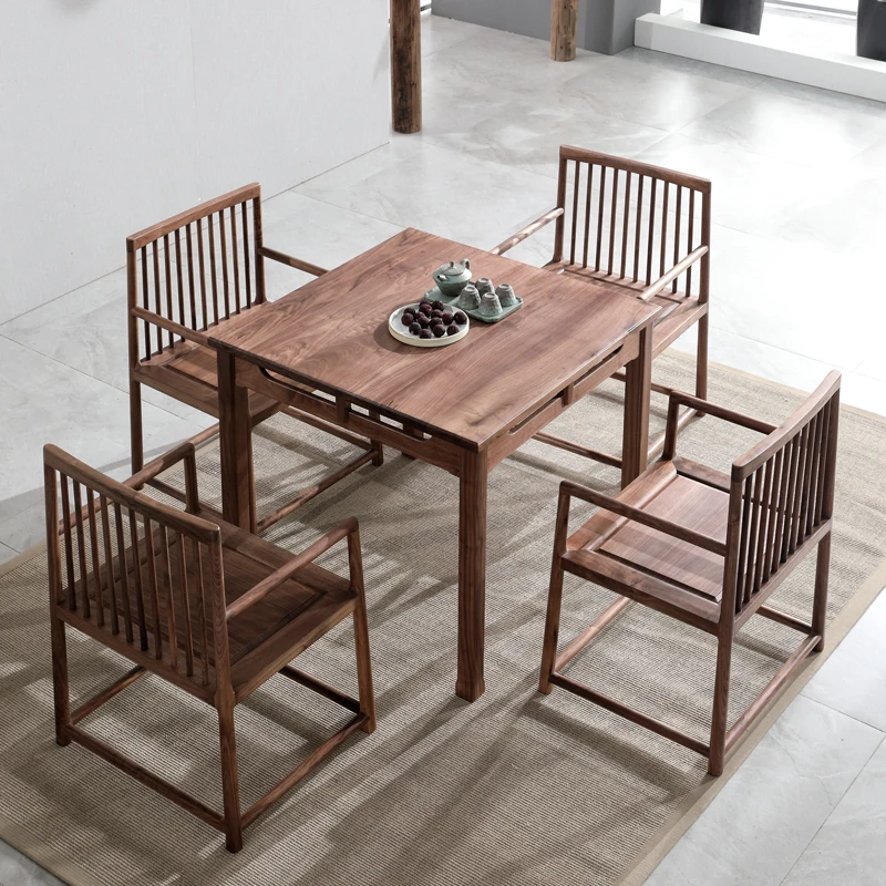 

New Chinese Style Solid Wood Black Walnut Designer Antique Mortise Dining Table Eight-Immortal Table