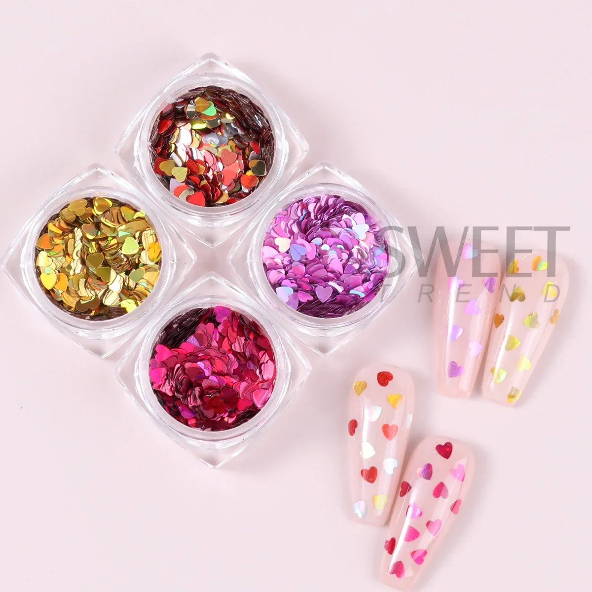 6pcs Valentine's Love Heart Nail Glitter Flakes Holographic Mirror Mixed Size Heart Jewelry Sequins Sweet Slices Manicure Decor