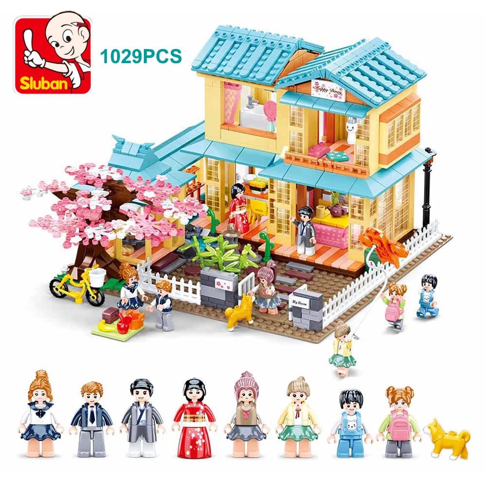 Sluban Friends Sakura Dreaming Villa House Apartament Casa Castle City  Series Building Blocks Construction Toys Sets for Girls