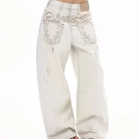 Cross-Border Bestseller Harajuku Pattern Printed Loose Men Women Jeans High Waist Straight Leg Punk Style Design Sensation Long