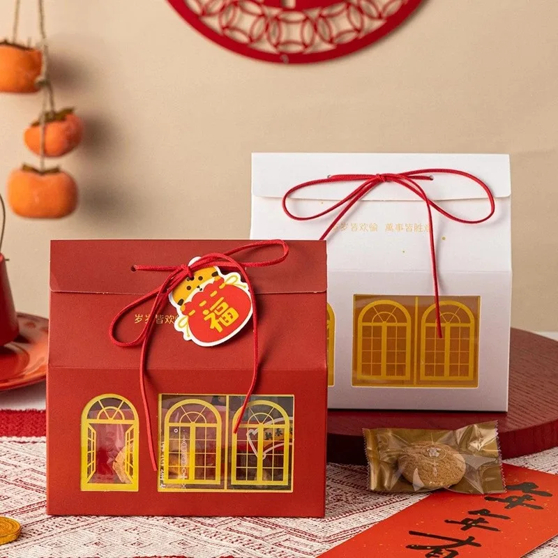 

10pcs New Year Gift Boxes Wedding Christmas Spring Festival Party For Cookie Candy Nougat Packaging White/Red Box