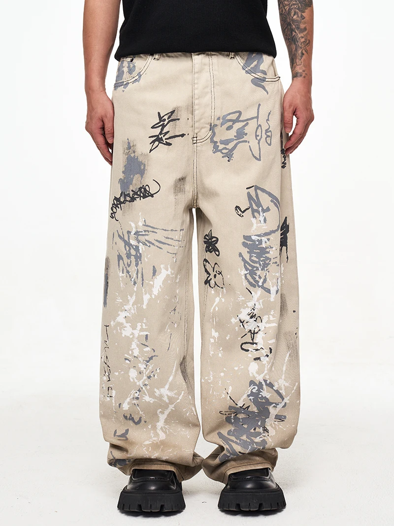 Hand Painted Inkjet Graffiti Baggy Jeans Y2k Men
