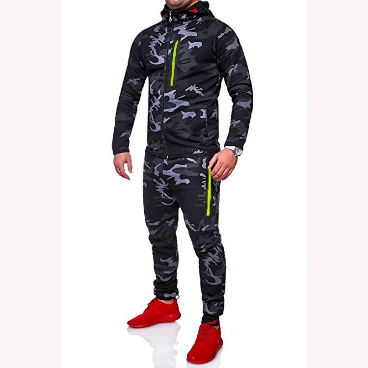 Set mimetico da esterno da uomo, un Set di due pezzi tra cui una felpa con cappuccio sportiva e alpinismo Casual e pantaloni lunghi - immagine 2
