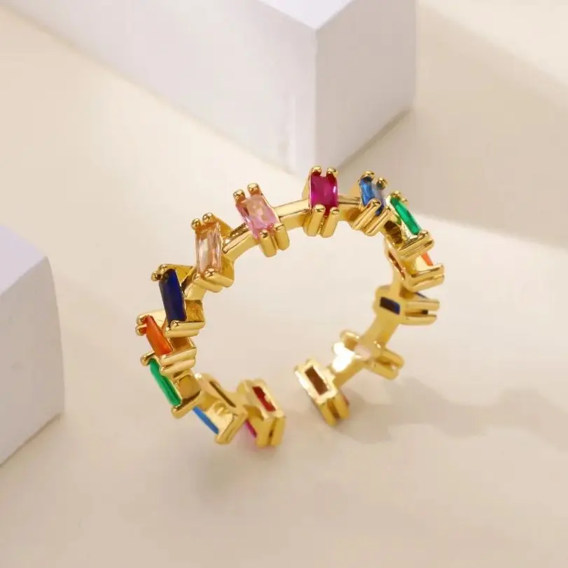 Zircon Bar Rings For Women Gold Stainless Steel Adjustable Ring