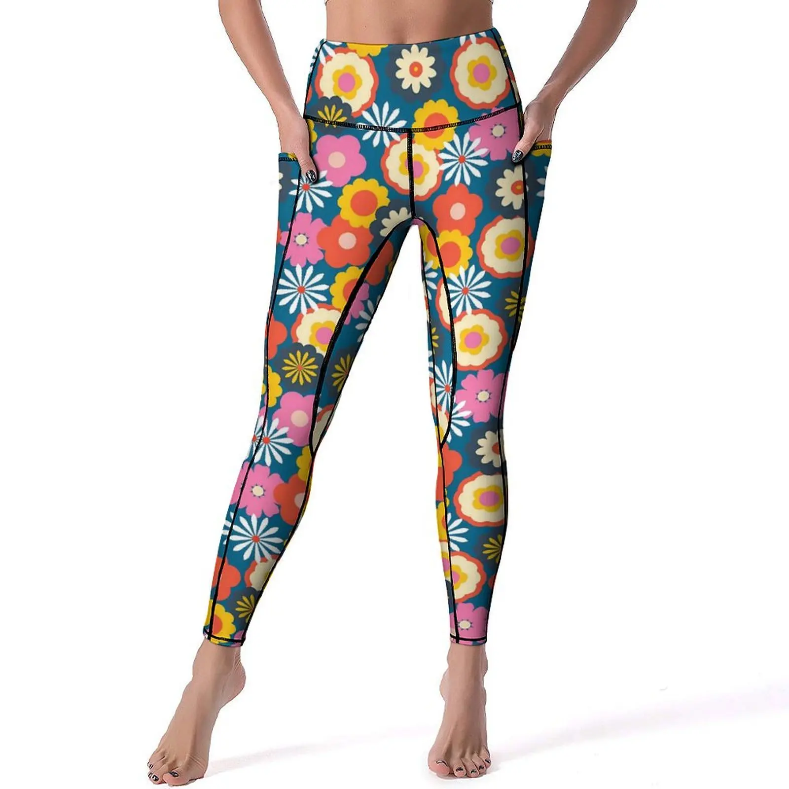 

Retro Flower Power Leggings Daisies Print Push Up Yoga Pants Cute Stretch Yoga Legging Women Pattern Workout Sports Tights