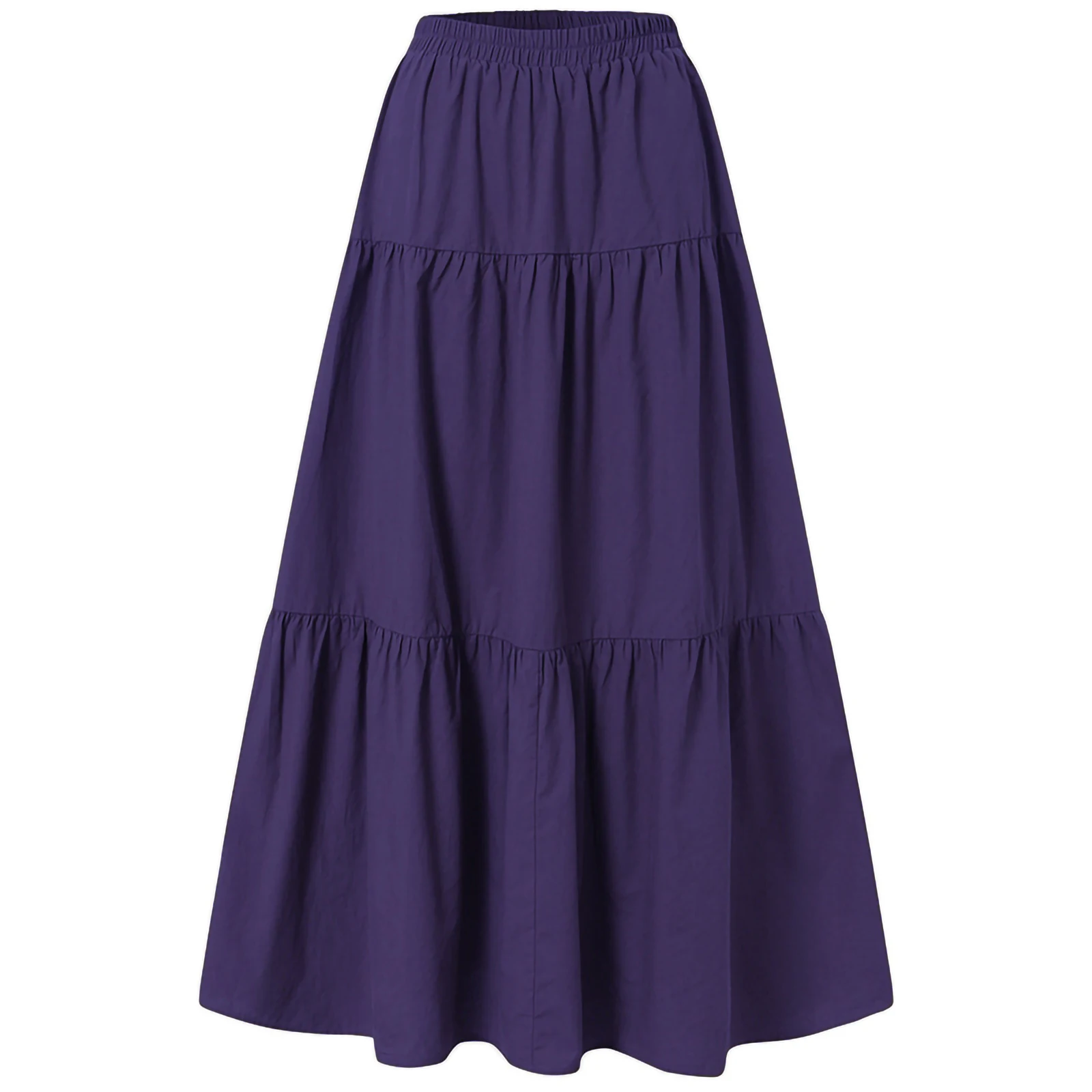 Women´s Casual Long Skirts, Solid Color Pleated Big Hem Elastic Waist Loose Fit Skirts, Simple Style Bottoms 2