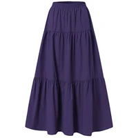 Women´s Casual Long Skirts, Solid Color Pleated Big Hem Elastic Waist Loose Fit Skirts, Simple Style Bottoms 2
