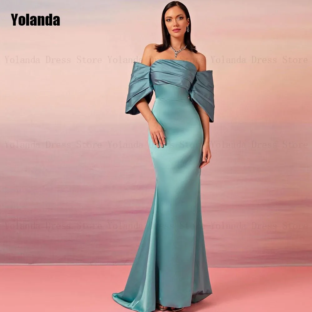

2024 New Fashion Mermaid Evening Dresses Strapless Puff Sleeve Open Back Brush Train Floor Length Party Dress Robe de soirée