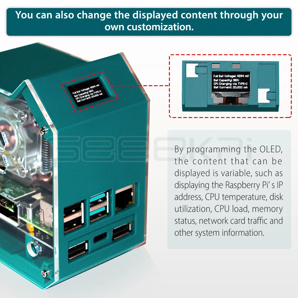 Geeekpi Abs Mini Torre Rgb Programável Ventilador Ups Mais Módulo Kit Case para Raspberry pi 4b - Imagem 2