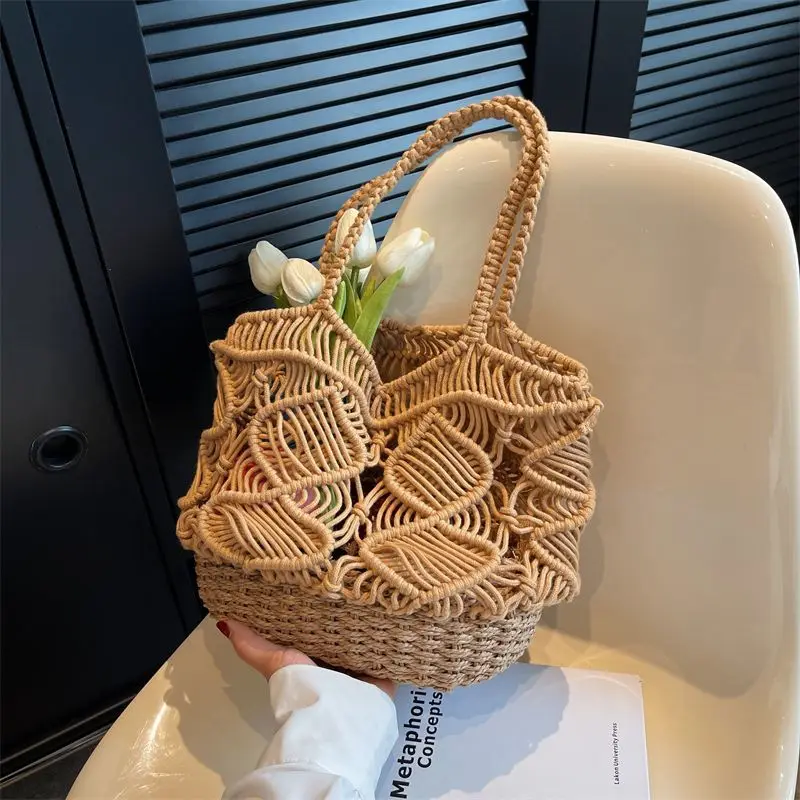 

Женская плетеная Сумка, вместительная сумка через плечо для отпуска, соломенная плетеная Сумка серии Sen, ажурная Сумка-тоут, 2023