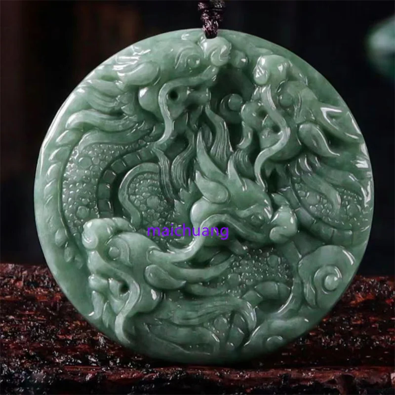 

Maichuang/ Natural Hand-carved Jade Kowloon Round Brand Necklace Pendant Emerald Men Women Personality Fine Jewelry Gift Amulet