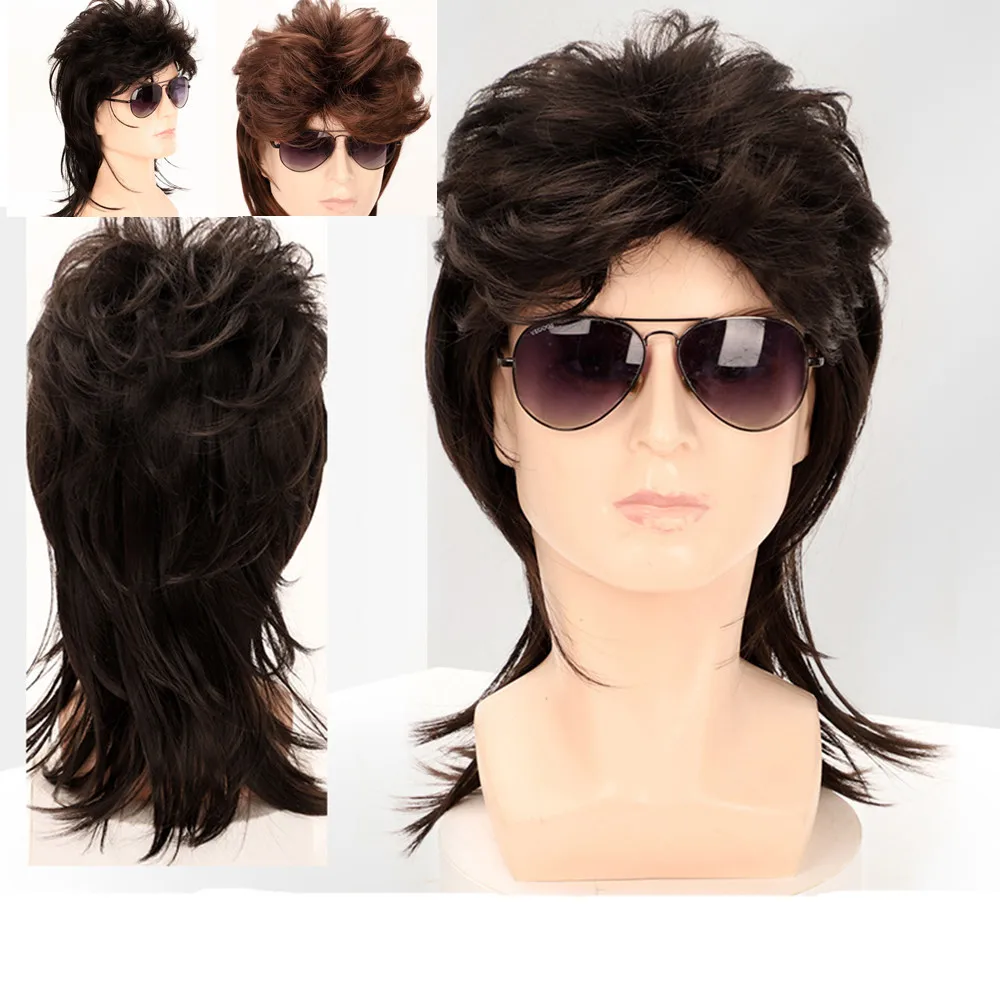 European and American Men's Retro Rock Chemical Fiber Wig Cosplay Holiday Party Daily Fake Hair Head Cover