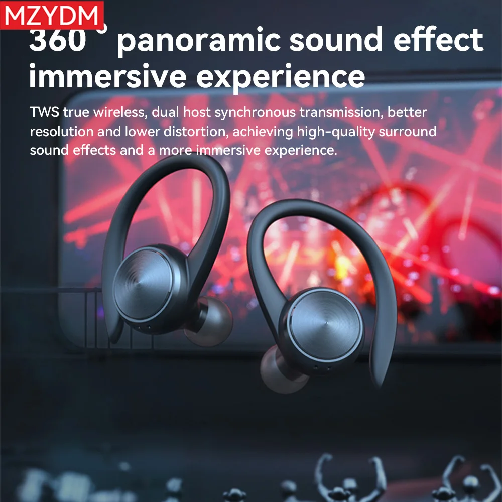 TWS Wireless Bluetooth Sports Earbuds with EarHooks - Waterproof, HiFi Stereo, Open-Ear Design