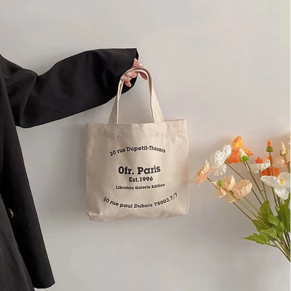 Women Canvas Shoulder Bag Paris Letters Print Shopping Bag Eco Cotton Linen Shopper Bags Cloth Fabric Handbag Tote for Girls