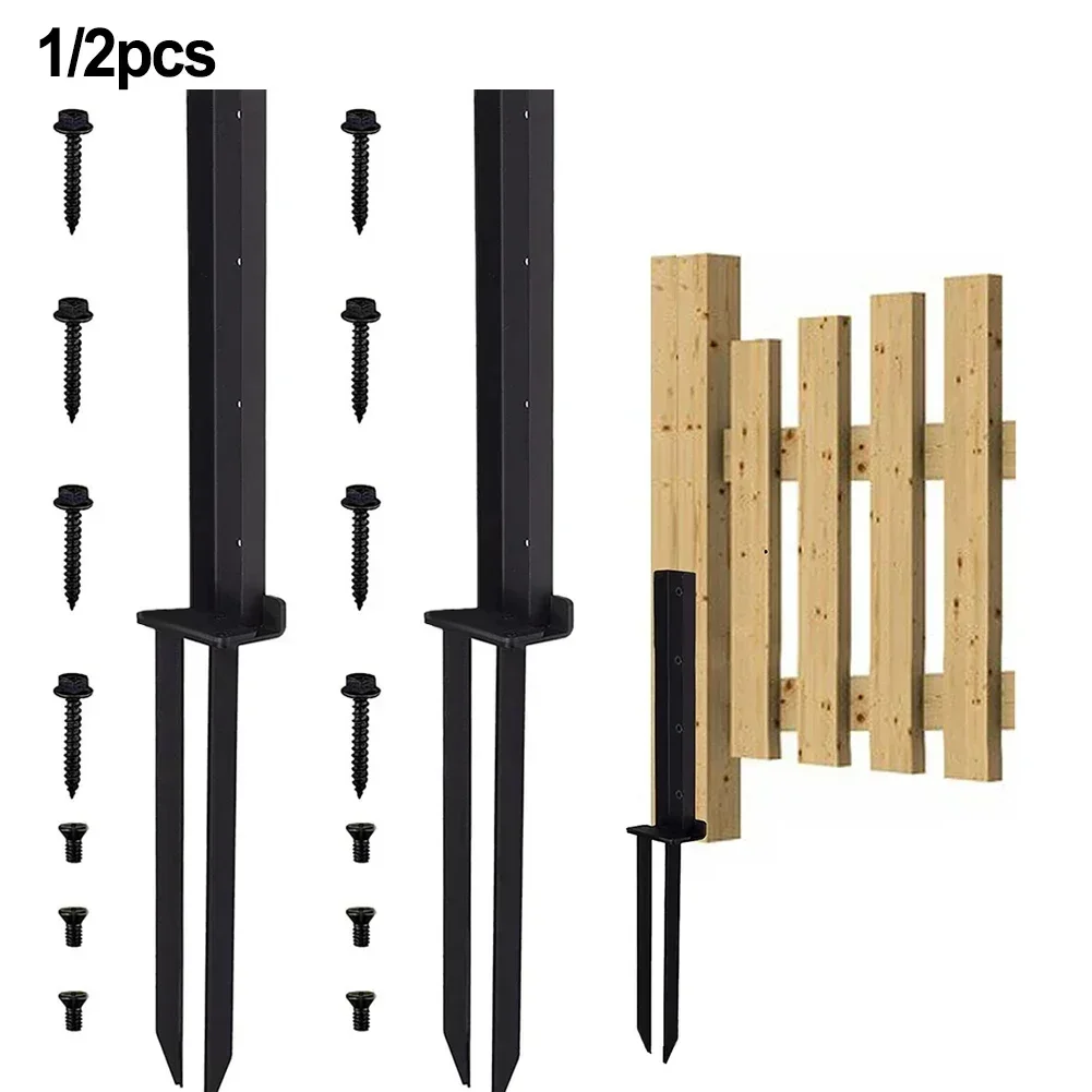 Kit Kit, Fence Post Anchor Repair Kit Along With Reinforced Steel Piles Approx.15.6*15.7*2.4*2.2 Inches Black New