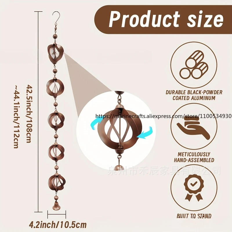 Rotating Rain Chain Wind Chime Metal Garden Art Craft Spinning Water Chain Outdoor Decor