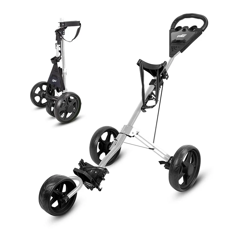 PLAYEAGLE Foldable 3 Wheels Push Swivel Pull Cart Golf Trolley with Umbrella Stand Golf Cart Bag Carrier