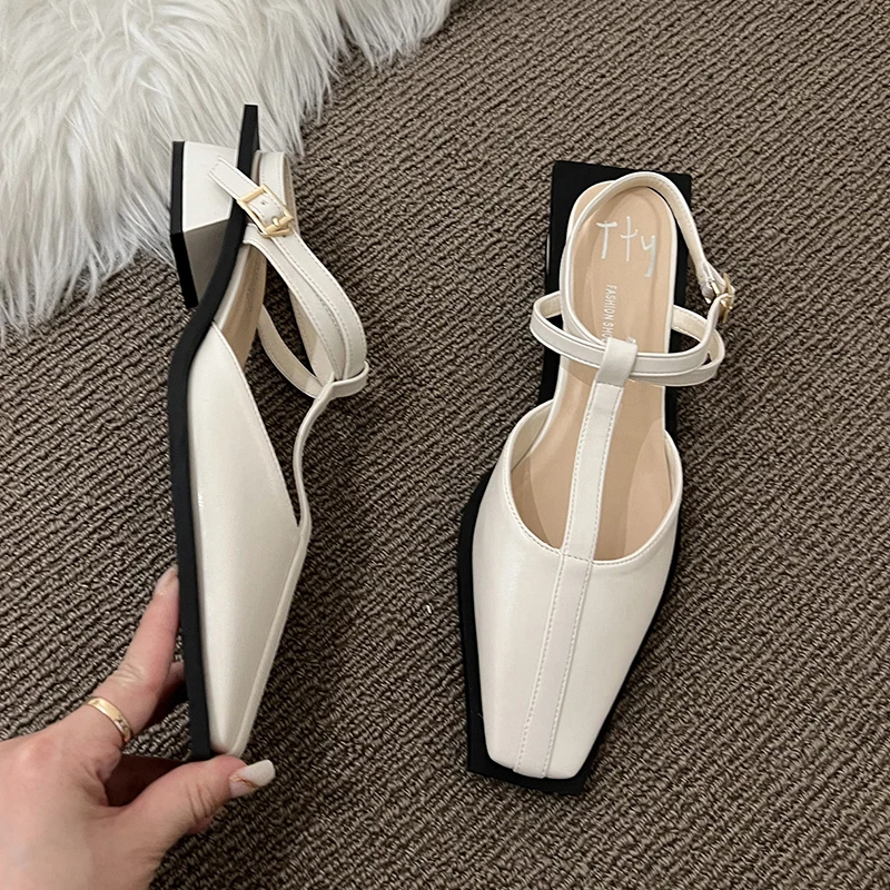 Rimocy Square Toe Med Heels Mary Jane Shoes for Women Brand Design Ankle Strap Slingback Pumps Woman Soft Sole Green Party Shoes