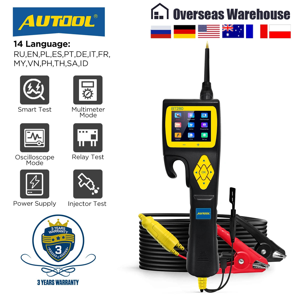 Autool Bt280 Car Electrical Circuit Tester With Fuel Injector Tester Power Probe Auto Scanner