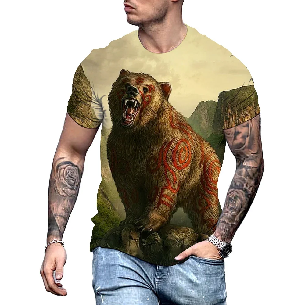 

Big Bear 3D Printing Summer Men's Crewneck T-shirt Casual Short-sleeved Fashion Street Wear Loose Comfortable Men's Clothing