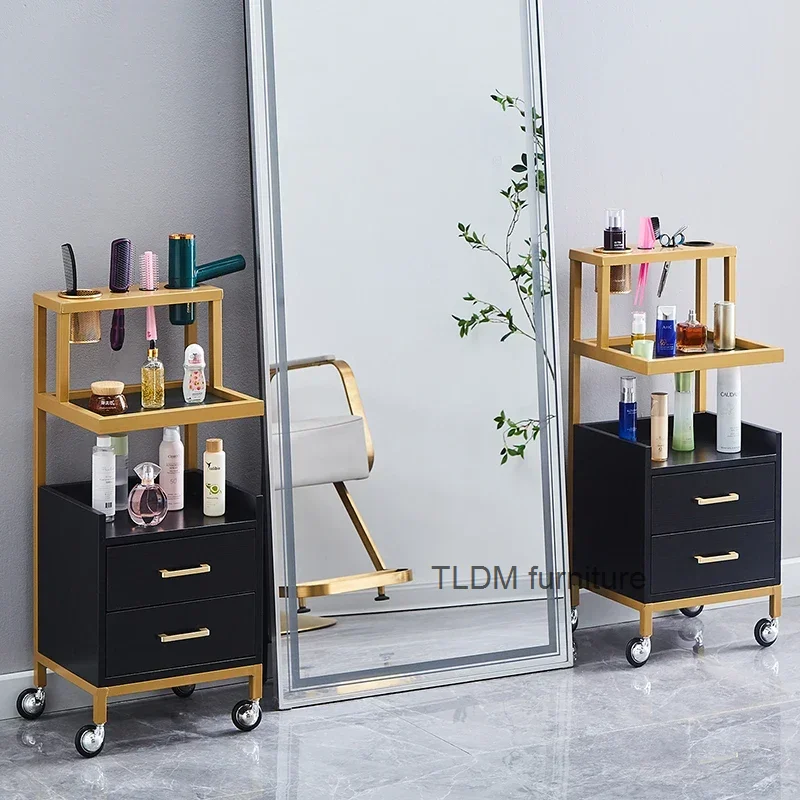 

Portable Rolling Salon Trolley Aesthetic Nordic Golden Utility Organizer Cart With Wheels Werkzeugwagen Spa Furniture MQ50TC