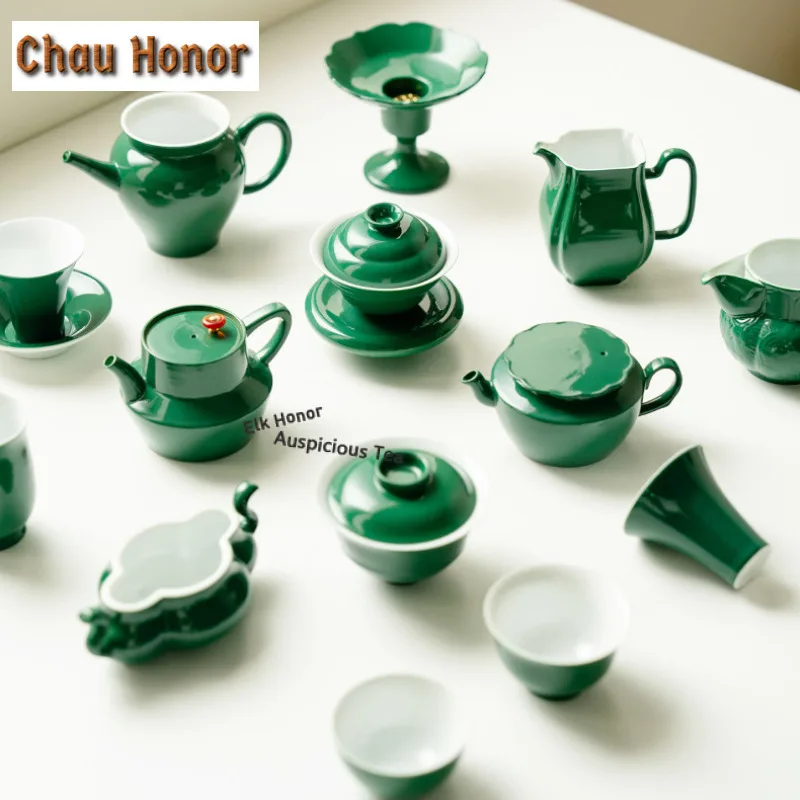 2pc/lot Emerald Green Ceramic Teacup Creative Tea Bowl Tea Cup Set Tea-tasting Personal Cup Jianzhan Master Cups Teaware 60ml
