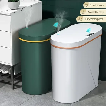 15L Aromatherapy Smart Sensor Trash Can Garbage Bin Electronic Trash Bin Narrow Toilet Rubbish Wastebasket for Home Kitchen Bath 1