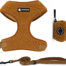 COLLARLOGO 조절 가능한 당기지 않는 개 조끼 하네스, 부드러운 메쉬 패딩 테디 벨벳, 애완 동물 강아지 가죽 끈, 똥 가방 디스펜서