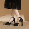 Women's Sexy Super High Heels Pointed Tip Thick Heel Ankle Strap Platform Heels Side Cutout Wedding Banquet Sandalias De Mujer 3